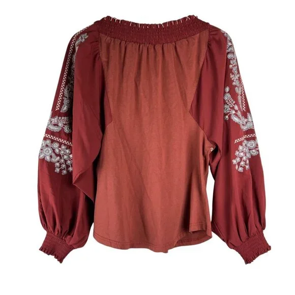 Gimmicks BKE Rust Floral Embroidered Long Sleeve Top - Picture 4 of 5